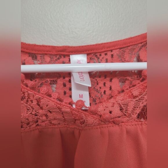 Xhilaration Coral Pink Lace Peasant Blouse Women's Size Medium - Picture 2 of 4